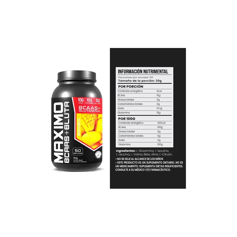 Aminoacidos Bccas + Glutamina Maximo 1 Kg Varios Sabores