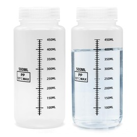ZHIYUQL Pack of 2 PP Wide Mouth Bottles, 500 ml, Laboratory Bottle with Screw Cap, Dosing Bottle, Scale Labels, Test Bottles for Laboratory Bottles, Kitchen or Hobby