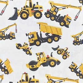 Cotton Fabric - Diggers & Dumper Trucks Print Childrens - Craft Fabric Material Metre