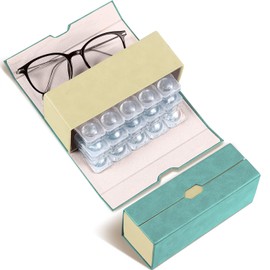 Flutesan Daily Contact Lens Case and glasses Organizer 2 in 1 Double Sided Portable Contact Lens Travel Case for Travel Outdoor Daily Use, Storage up to 30 Lense (Green)
