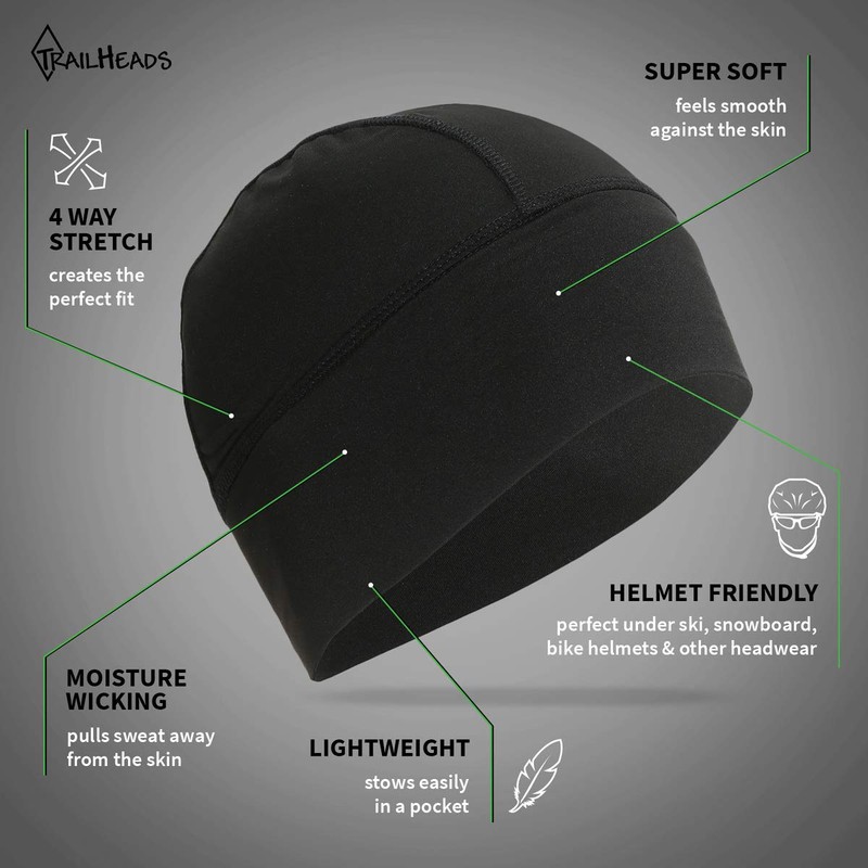 TrailHeads Helmet Liner and Skull Cap for Men - Black