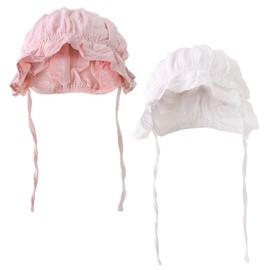 Christening-Bonnet-Court-Cap for Newborn Toddler Girl Boy 3-12M, Lace Cotton Seersucker-Baby-Summer-Sun-Hat 2pcs