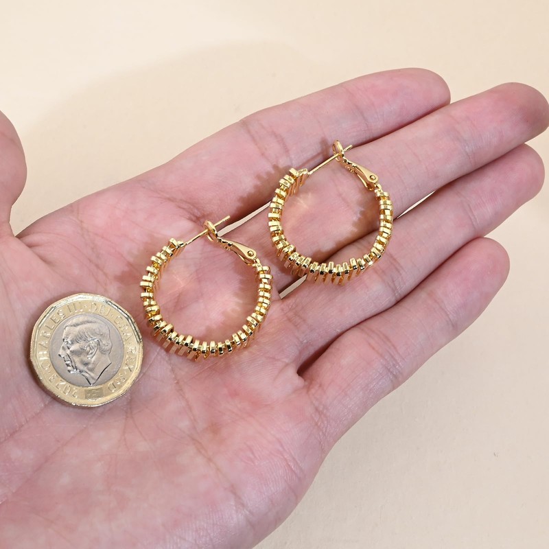 14K Gold Plated Hoop Earrings, Sterling Silver Needle, Lightweight with