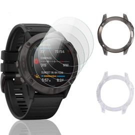 MWOOT Kompatibel mit Garmin Fenix 6 Glasfolien Schutzfolie [4Stk] und Silikon Schutzhülle [2Stk] für Gehäuse Schutz, 9H Härte Kratzfest Schutzglas für Displayschutz Zubehör Set
