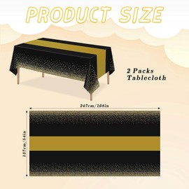 2 Pack Black and Gold Tablecloths Gold Stamping Dot Confetti Rectangle Plastic Disposable Tablecloth for Wedding Baby Shower Christmas Thanksgiving Graduation Birthday Party Decorations 54x108Inch