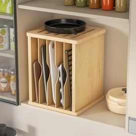 tonchean 6 Tier Wooden Tray Dividers for Cabinets, Kitchen Vertical Divider Organizer, Baking Tray Organizer for Storing Baking Sheets, Pans and Cutting Boards, 13.1" W x 16.6" H x 12.4" D