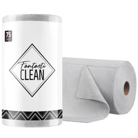 Fantasticlean Microfiber Cleaning Cloth Roll -75 Pack, Tear Away Microfiber Towels, 12" x 12", Reusable, Washable, Scratch Free, Ultra Absorbent Dishcloth for All-Around Cleaning Supplies (Grey)