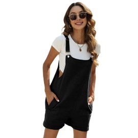 Yeokou Womens Cotton Linen Overalls Casual Summer Rompers Jumpsuit Bib Shortalls(Black-L)