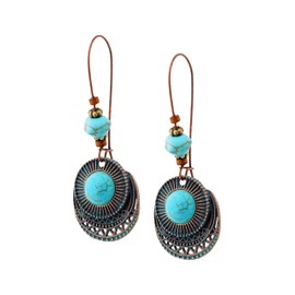 MINACHI Boho Created Turquoise Bead Ethnic Round Pendant Earrings, Vintage Bohemian Hippie Jewelry Gift for Women