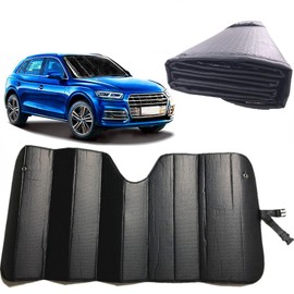 GWUSKDT Parasol para Coche, Protector Solar, Parasol Plegable para Ventana Delantera - Engrosado de 5 Capas de Burbujas para Parabrisas de Auto Protección UV y Reflector de Calor 58" x 27.5" (Negro)