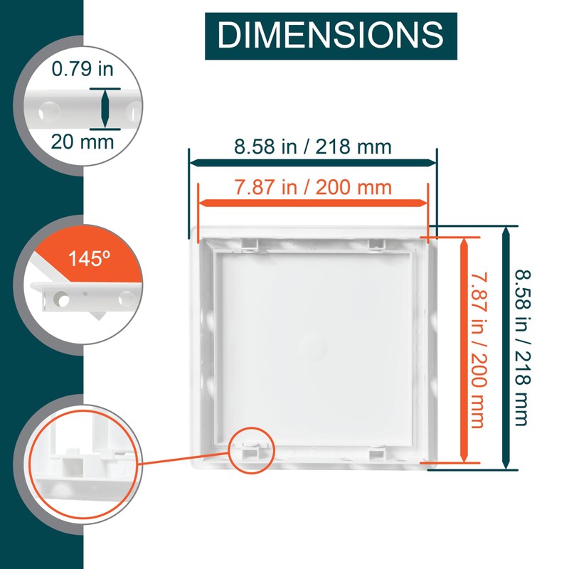 8" x 8" White Plastic Access Panel. Service Shaft Door