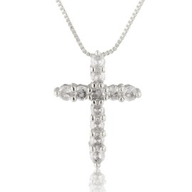 HALUKAKAH Moissanite Cross Pendant Necklace for Boys Kids Teens, 1.0ct Total Lab-Grown Diamonds, Platinum White Gold Plated 925 Sterling Silver, 40cm Box Chain, Pavé Set Luxury Religious Jewelry
