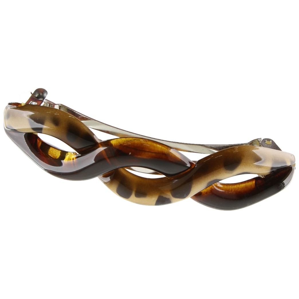 Caravan Braid Twisted Barrette In A Tortoise Shell and Leopard Painted Design