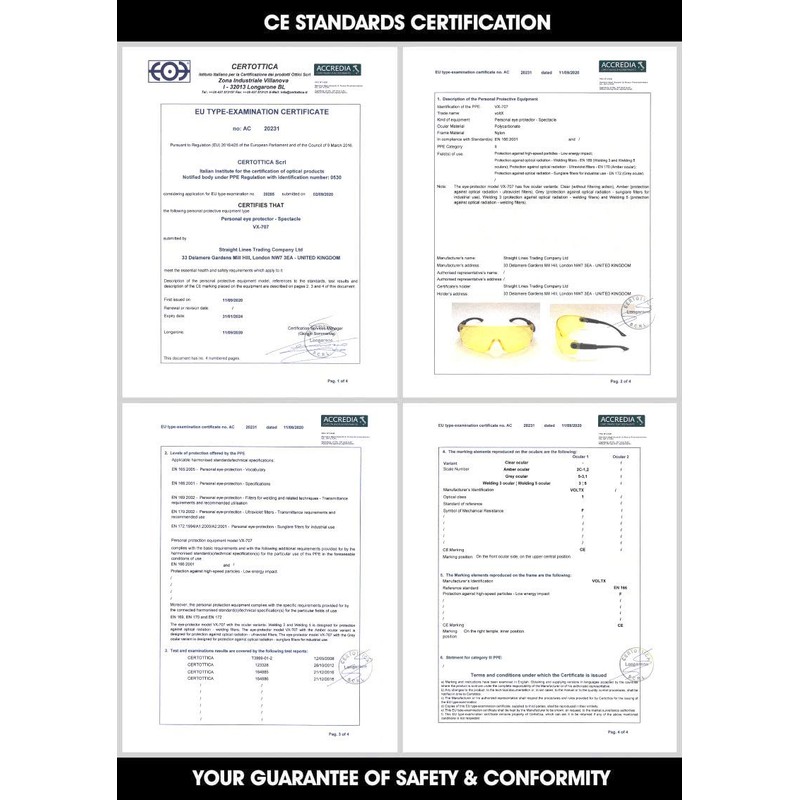 voltX 'QUAD' 4 in 1 CLEAR Lens Safety Glasses, with