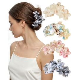 Hair Clip 4 Pieces, Flower Hair Clips, Large Hair Clips, Women's Thin Hair, Hawaiian Flower Clip, 9.5 cm Hair Accessories for Thick Hair, Hair Clips for Women with Strong Hold Colourful