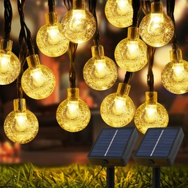 USOKYO Solar Lights Outdoor Waterproof, 2 Pack Total 120LED 72FT Solar String Lights for Outside w/ 8 Modes, Outdoor String Lights Crystal Globe Patio Lights for Garden Yard Party Decor (Warm White)