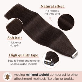 TESS Tape Extensions Real Hair 80 g Dark Brown 40 Pieces Remy Human Hair Extensions Tape 35 cm Tape Hair Extensions Straight (35 cm #2 Dark Brown)