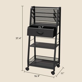 Homsorout 3 Tier Rolling Cart - Metal Utility Cart with Storage Drawer and Wheels, Versatile Art & Craft Organizer for Home, Office, or Studio - Ideal for Storing Brushes, Paints, and Supplies（Black）