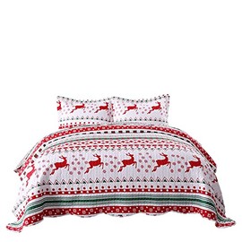 MarCielo 2 Piece Christmas Quilt Set Bedspread Throw Blanket for Kids Adult Teens Boys Girls Bed Printed Bedding Lightweight Coverlet Comforter Set, Snowflake (King)