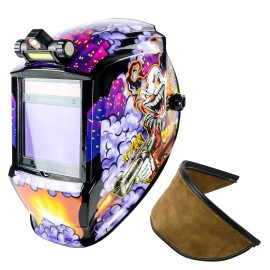 TRQWH Solar Welding Helmet with 4 Arc Sensor & Helmet Bib Cover, Shade 4-13