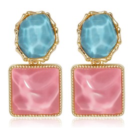 Wovanoo Asymmetrical Earrings for Women Boho Resin Dangle Earrings Acrylic Water Ripple Earring Wine Red