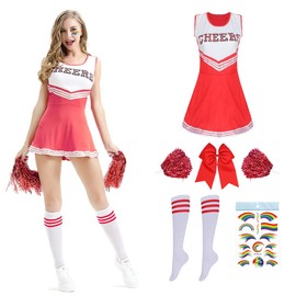 Cheerleader Costume Women for Adults, Cheerleading Outfit, Cheerleading Outfit, High School Musical Cheerleader Costume, Cheerleader Pompoms for Fancy Dress, Carnival, Party, Cosplay, Fancy Dress,