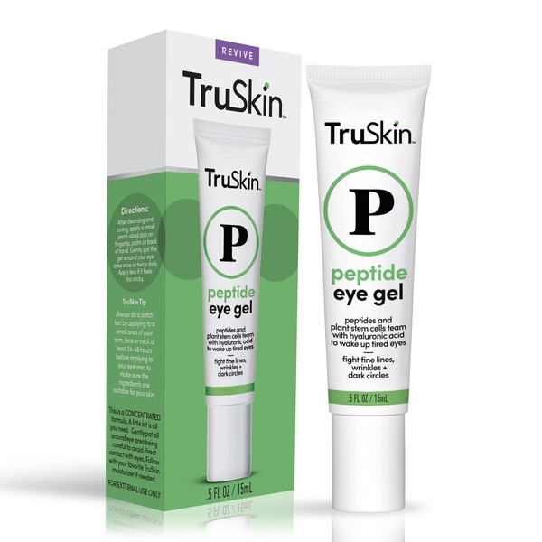 TruSkin Naturals, Peptide Eye Gel – Minimize Lines & Brighten Eye Area – Dark Circles Under Eye Care with Peptides, Plant Stem Cells, Hyaluronic Acid, 0.5 fl oz