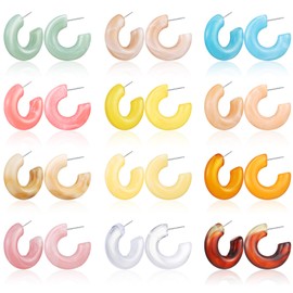 Ecally 12 Pairs Acrylic Resin Hoop Earrings Set Multiple Colors Resin Hoops Earrings Summer Earrings Lightweight Marble Earrings for Women Party Gifts Jewelry