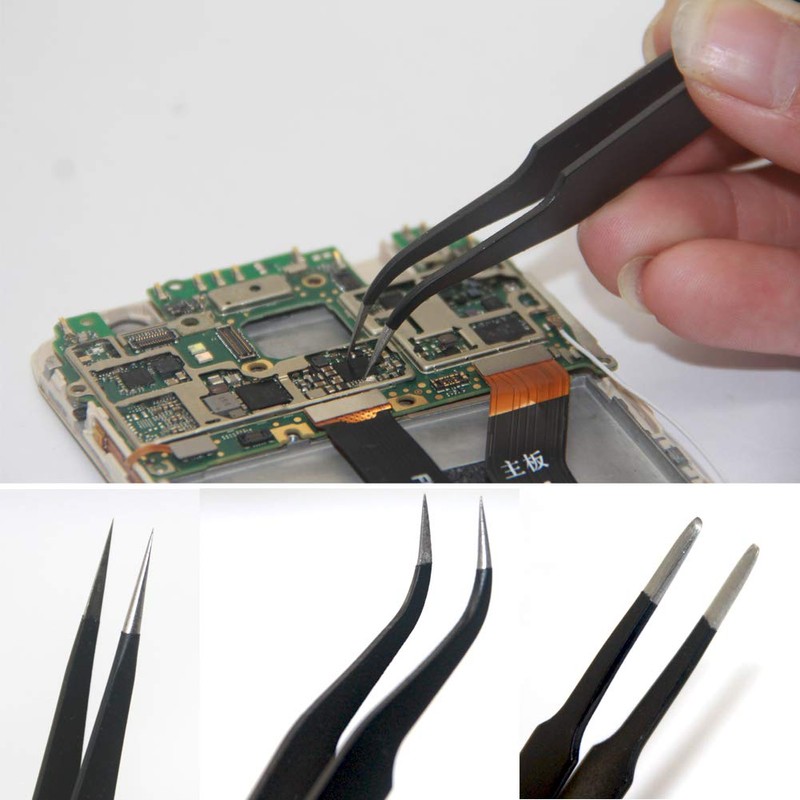 ESD Tweezers Set Precision Antistatic Stainless Steel Repair Tool Model