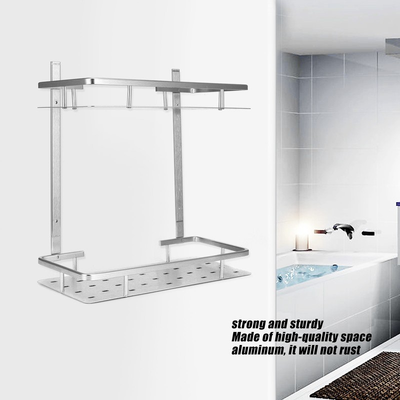 Space Aluminum Bathroom Shelf RustProof Shower Rack Kitchen Storage Basket