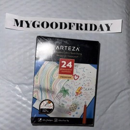 Arteza Permanent Markers, 24 Ultra Fine Tip Paint Pens, 12 Rainbow Colors, 2-mm Line