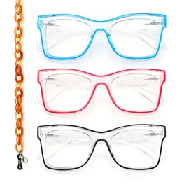 KoKoBin Oversized Square Reading Glasses 3 Pairs Blue Light Blocking Colored Stylish Spring Hinge Readers with Leather Pouch for Women （Black&Red&Blue +3.00）