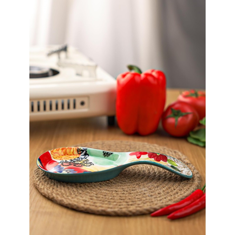 Colorful Hand Painted Spoon Rest Ceramic Large Spoon Holder for
