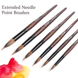 Dainayw 6 Pcs Extended Needle Point Brushes Set, Two Layer Liner Watercolor Brushes, Sable Artist Brush for Art Detail, Leaves, Flower Drawing