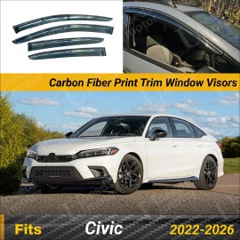 Carbon Fiber Print Window Vent Visors Rain Snow Guards Fit Honda Civic 2022-2026