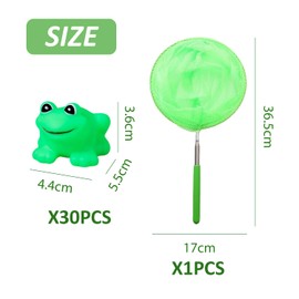 30 Pieces Of Simulated Frog Ornaments And 1 Piece Of Fishing Net, Mini Cartoon Toys, Children'S Bathing Toys, Cute Animal Models.