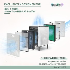 UaswPart 400 400S Replacement Filter Compatible with Coway Airmega Max 2 400/400S Air Pu-rifier Filter Replacement (Compare to Part# AP-2015F/AP-2015E) w/Premium H13 HEPA & Activate Carbon, 4-Pack