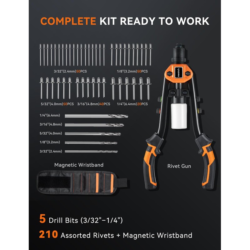 AUTOWN Professional Rivet Gun Kit with 5 Drill Bits &