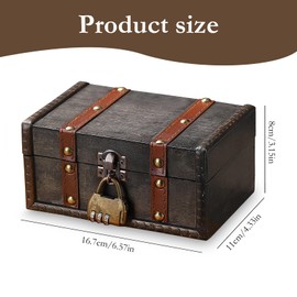 HSMHLYYB Wooden Treasure Chest Box, Wooden Treasure Chest with Lock, Small Pirate Treasure Chest, Vintage Treasure Chest Children with Lock for Storage, Children's Birthday Decoration, Gifts (16.7 x