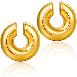 TEOZBLU Chunky Earrings for Women, Thick Hoop Earrings for Women, No Punch Earrings, for Women and Girls, 18k Gold Plated Chunky Earrings