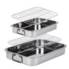 2 Pcs 13"15.4" Stainless Steel Roasting Pans with Handles, Baking
