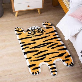 Bathroom Rug Non Slip Cute Tiger Shaped Animals Bath Mat Area Rug Non-Slip Soft Shower Rug Water Absorbent Thick Shaggy Floor Door Mats for Kid's Room Playmat (50x90cm)