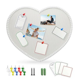 Large Heart Shaped Cork Bulletin Board with Linen, 24x19 Inch White Wood Frame Picture Pin Board, Decorative Vision Board for Home Office, Ideal Present for Wife and Kids