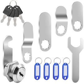 VEGCOO Letter Box Lock 16 mm with 4 Keys and 5 Different Plates, Easy to Install Locker Lock with Spanner and Key Ring, Letter Box Lock for Cupboard, Drawer