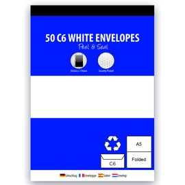 KARRMA | C6 Premium Quality Office White Mailing Envelopes 80 GSM Peel & Seal Wallet Envelopes Peal & Seal Envelopes for Posting mailing Home Office and Ecommerce Etc (50, C6)
