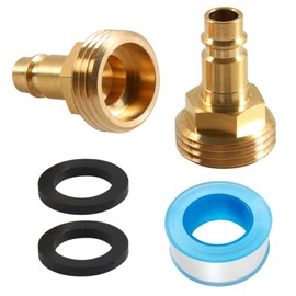 2Pcs Rv Water Blowout Adaptert,PF247007 1/2" Quick Connect to 3/4" Camper Shower Faucet Connects Accessories 1.91 Garden Hose Brass Adapter with PTEE Tape Spray Port Outlet and Spray Winterizing Kit