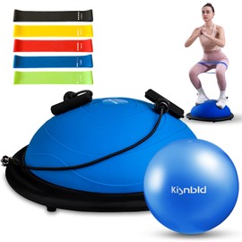 kisnbld Half Balance Ball Trainer, Inflatable Half Exercise Ball Balance Trainer with Pilates Ball & Resistance Bands, Non-Slip Half Yoga Ball for Home Gym Full Body Workouts