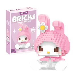 MR. GADGETS Figura Armable de Mini Bloques de Construcción 10cm, Diferentes Personajes Animados Sanrio, Kuromi, Melody, Juguetes de Mini Blocks Coleccionales, Rompecabezas 3D (Melody)