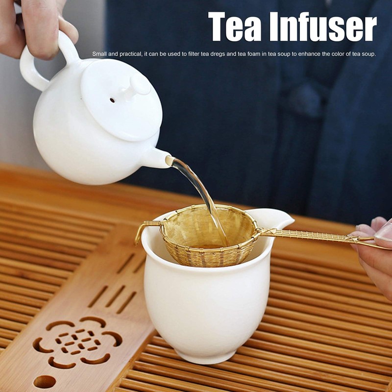 Tea Infuser, Pure Copper Tea Strainer Long Handle Teapot Strainer