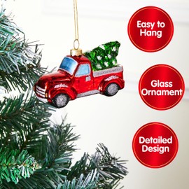 JOIEDOMI Red Truck with Tree Blown Glass Large Christmas Ornaments for Christmas Tree Hanging Ornament Outdoor Christmas Decorations Indoor, Xmas Christmas Party Favors Cute Presents
